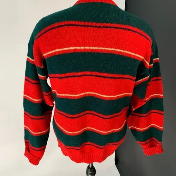 Vintage The MOORS 100% wool sweater red green striped sz L mens made in USA - Picture 4 of 6